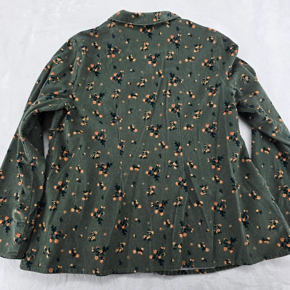The Vermont Country Store Shirt Womens XLP Button Down Green Floral Corduroy - Picture 6 of 7